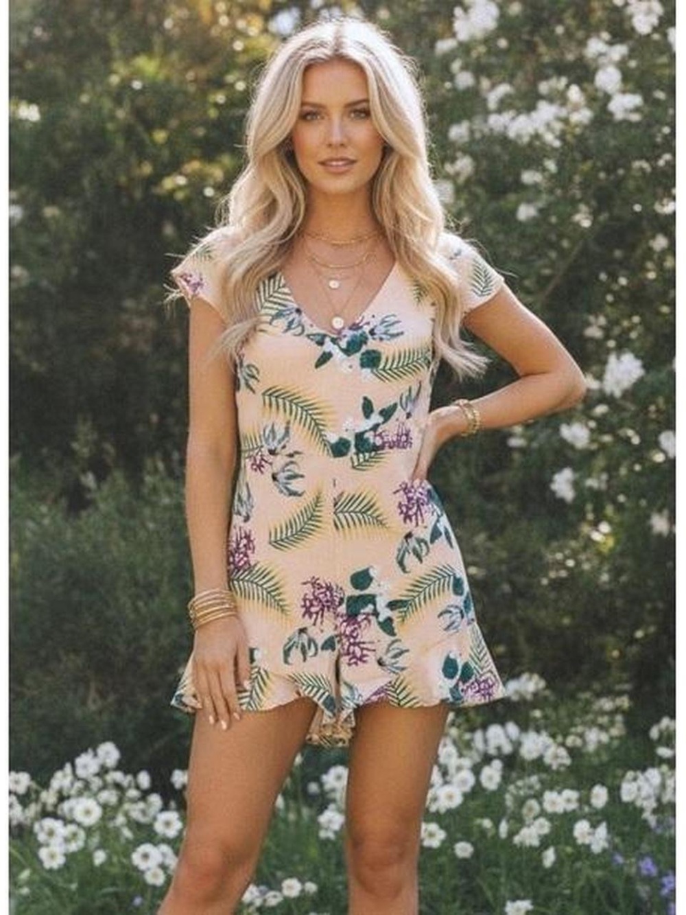 For Love & Lemons Tropical Floral Romper Shorts Jumpsuit – XS
